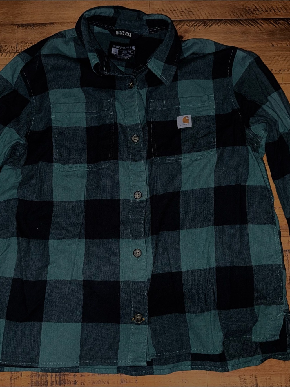 Carhartt Men’s Green and Black Buffalo Plaid Button-Down Shirt size Large